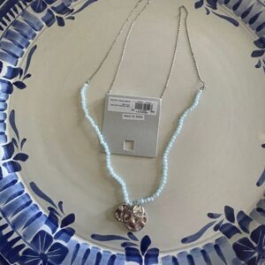 Coin pendant‎ turquoise blue beaded necklace NEW